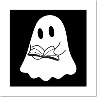 A cute, reading ghost with a book (black and white) Posters and Art